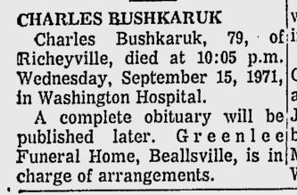 Charles Bushkaruk obituary